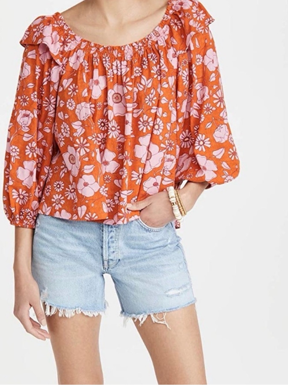Free People Miss Daisy off shoulder Floral Top Heat wave size Medium M